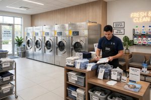 Tiệm giặt là chuyên nghiệp sử dụng máy giặt công nghiệp Weima