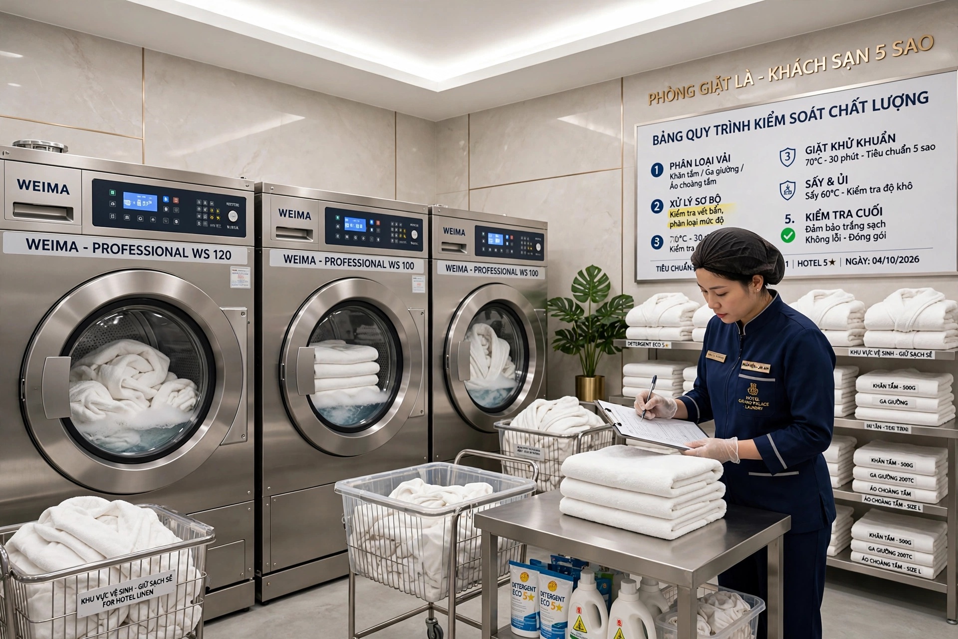 Máy Giặt Công Nghiệp Weima Cho Cơ Sở Giặt Là Khách Sạn: Quy Trình Xử Lý Đồ Vải Và Kiểm Soát Chất Lượng